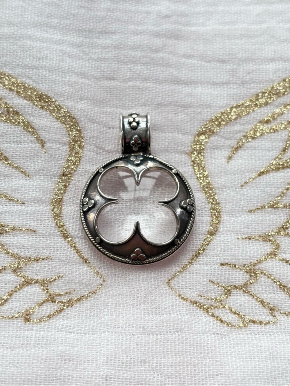 Oxidized Sterling Silver Clover Window Pendant Necklace